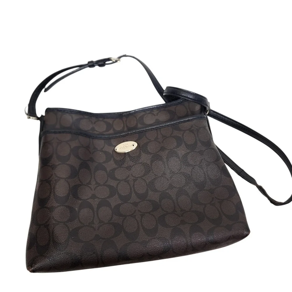 COACH Signature Avary Crossbody Bag Womens Medium Brown PVC Leather Logo Purse